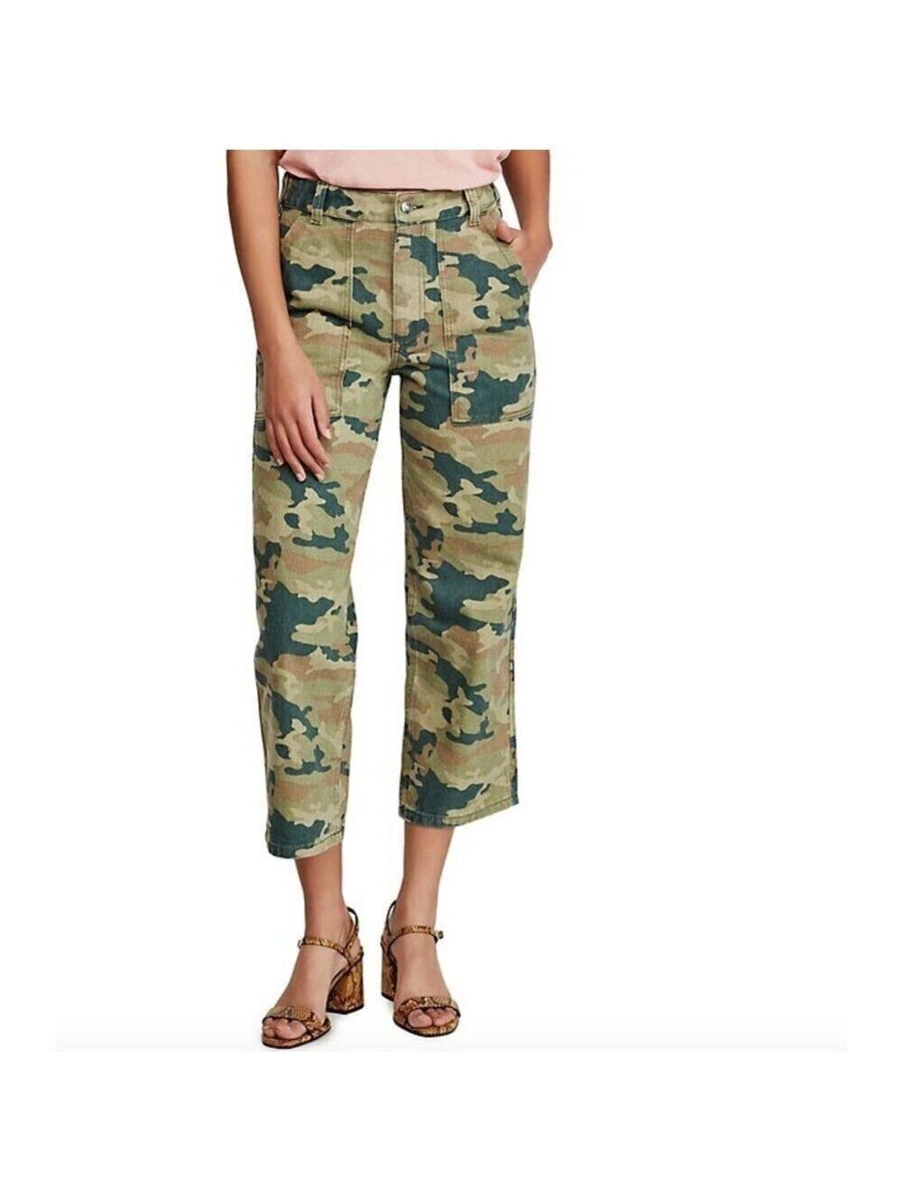 Free People Remy Camouflage-Print Cotton Cropped Pants Size 27